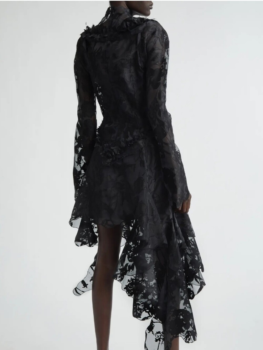 Alexander MCQUEEN Black Long Sleeve Devore Lace Asymetrical Dress NWT Size US 10 - Picture 3 of 11
